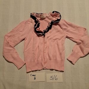 Crazy 8 girls size 5/6 pink cardigan with ruffled trim with brown ruffle accent